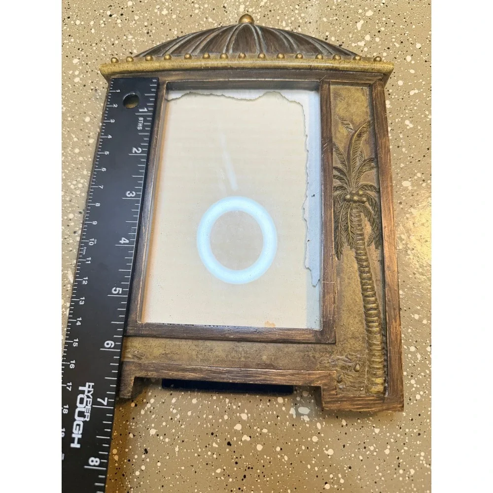 Tropical Palm Tree Picture Frame Gold Bronze Domed Top Tabletop 4x6 Photo Decor